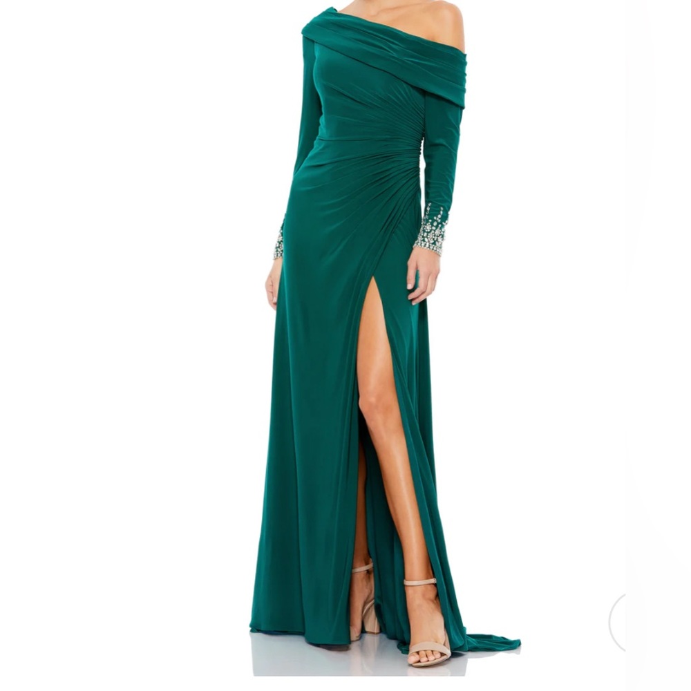 Mac Duggal Emerald Off-Shoulder Maxi Dress
